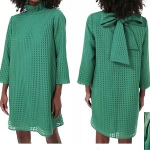 Tuckernuck Emerald Green Eyelet Shift Dress with Neck Tie